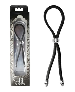 Bolo Cock Ring Leather Lasso Bead Slider w/Skull Tips – Black/Silver by Bolo product image