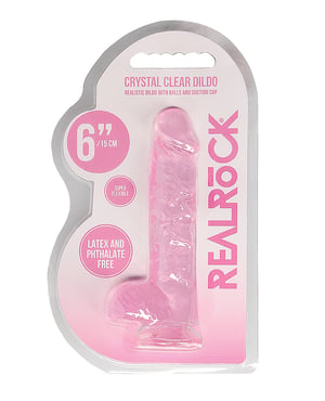Shots RealRock Realistic Crystal Clear 6″ Dildo w/Balls – Pink by RealRock product image