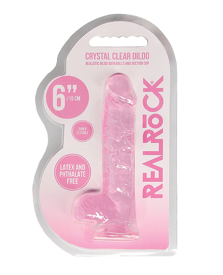 Shots RealRock Realistic Crystal Clear 6″ Dildo w/Balls – Pink by RealRock product image