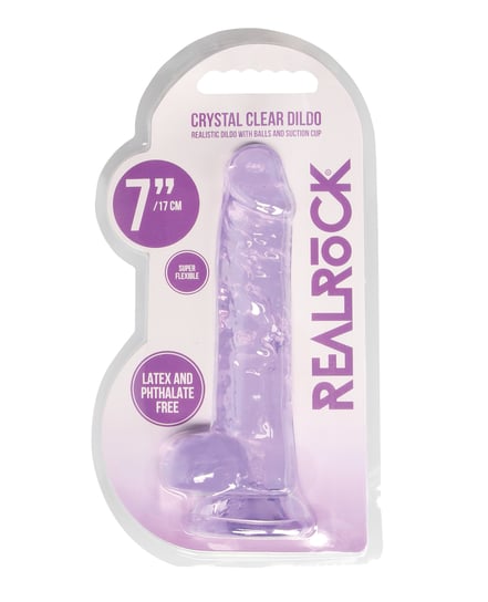 Shots RealRock Realistic Crystal Clear 7″ Dildo w/Balls – Purple by RealRock product image