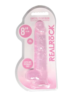Shots RealRock Realistic Crystal Clear 8″ Dildo w/Balls – Pink by RealRock product image