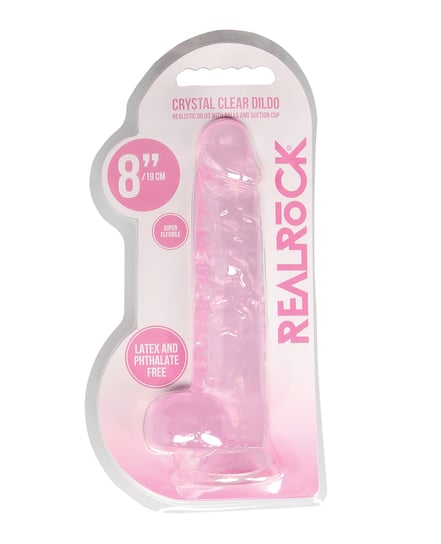Shots RealRock Realistic Crystal Clear 8″ Dildo w/Balls – Pink by RealRock product image