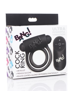 Bang! Vibrating Cock Ring & Bullet w/Remote Control – Black by Bang! product image