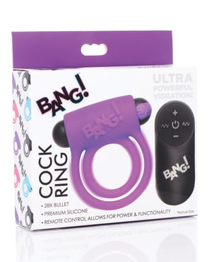 Bang! Vibrating Cock Ring & Bullet w/Remote Control – Purple by Bang! product image