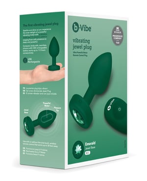 b-Vibe Remote Control Vibrating Jewel Plug (M/L) – Emerald Green by b-vibe product image