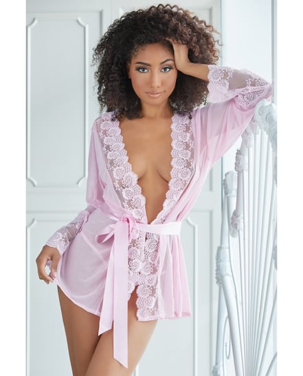 Allure Nina Lace & Mesh Robe w/G-String Pink L/XL by Allure product image