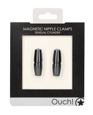 Shots Ouch Sensual Cylinder Magnetic Nipple Clamps – Black by Ouch product image