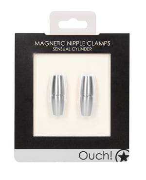 Shots Ouch Sensual Cylinder Magnetic Nipple Clamps – Silver by Ouch product image