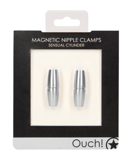 Shots Ouch Sensual Cylinder Magnetic Nipple Clamps – Silver by Ouch product image