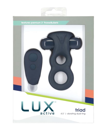 Lux Active Triad 4.5″ Vibrating Dual Ring w/Remote – Dark Blue by Lux Active product image