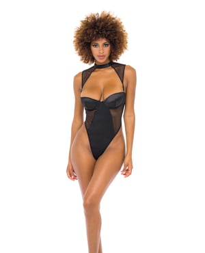 Josephine High Leg Teddy w/Removable Fishnet Collared Harness Black LG by RSVP by Oh la la Cheri product image