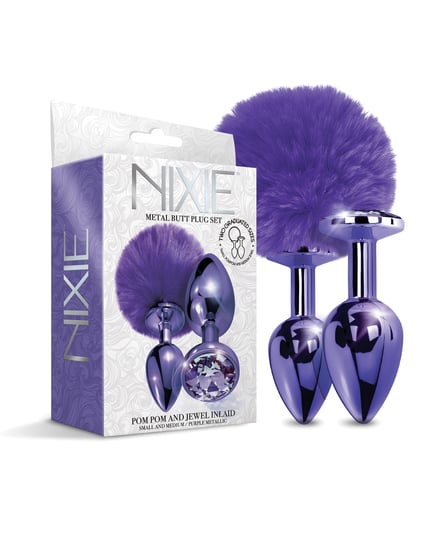 Nixie Metal Butt Plug Set w/Jewel Inlaid & Pom Pom – Purple Metallic by Nixie product image