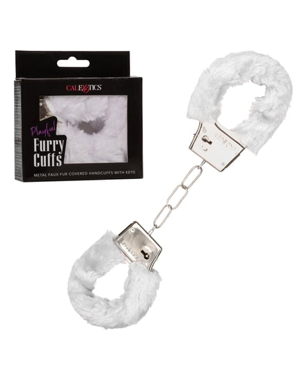 Playful Furry Cuffs – White by California Exotic Novelties product image