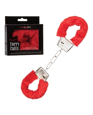 Playful Furry Cuffs – Red by California Exotic Novelties product image
