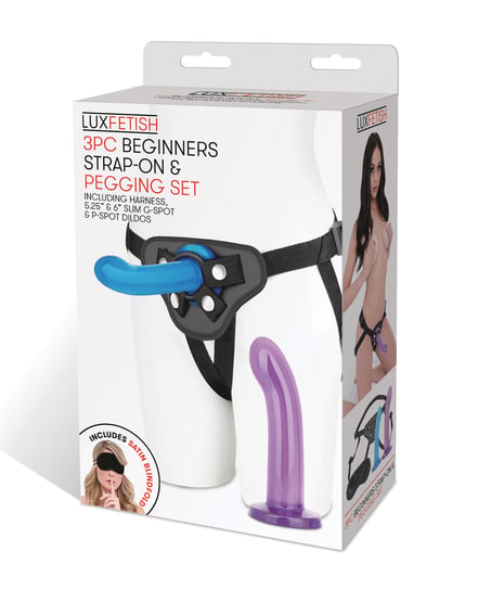 Lux Fetish 3 pc Beginners Strap On & Pegging Set – Multi Color by Lux product image
