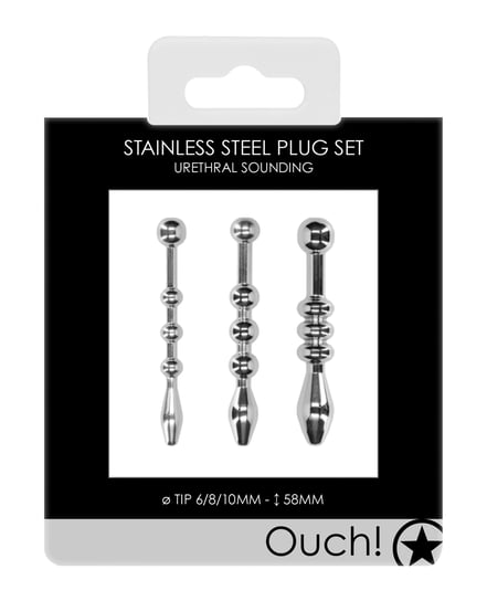 Shots Ouch Urethral Sounding Metal Plug Set – 58 mm by Ouch product image