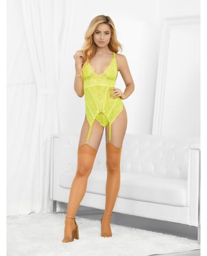 Neons Bustier w/Nude Hose & G-String Neon Lime LG by Escante product image