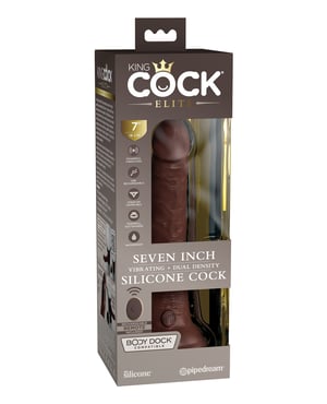 King Cock Elite 7″ Dual Density Vibrating Silicone Cock w/Remote – Brown by King Cock Elite product image