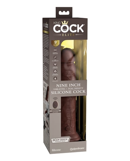 King Cock Elite 9″ Dual Density Vibrating Silicone Cock w/Remote – Brown by King Cock Elite product image