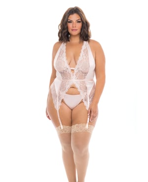Noah Soft Cup Merrywidow w/Garter Straps & G-String Peach Whip 1X/2X by RSVP by Oh la la Cheri product image