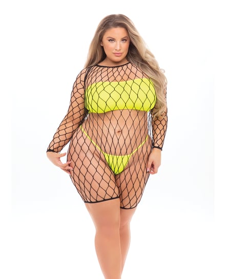 Pink Lipstick Dance With Me Large Fishnet Romper, Bandeau Top & G-String (Fits up to 3X) Neon Yellow QN by Pink Lipstick product image