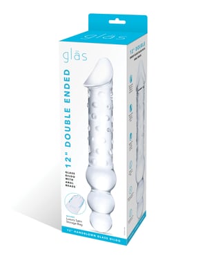 Glas 12″ Double Ended Glass Dildo w/Anal Beads – Clear by Glas product image