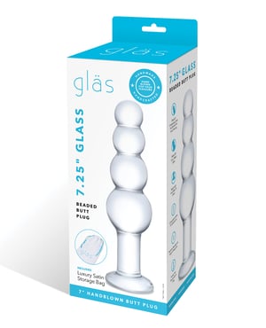 Glas 7.25″ Glass Beaded Butt Plug – Clear by Glas product image