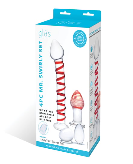Glas 4 pc Mr. Swirly Set w/Glass Kegel Balls & 3.25″ Butt Plug – Red by Glas product image