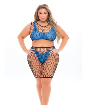 Pink Lipstick Brace for Impact Large Fishnet Top, Shorts, Bra & Thong (Fits up to 3X) Neon Blue QN by Pink Lipstick product image