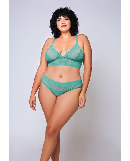 Geometric Lace Bralette & Hipster Teal 2X by iCollection Lingerie product image