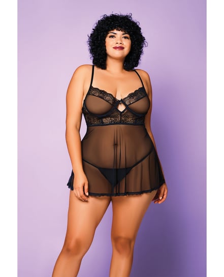 Soft Mesh Babydoll & G-String Black 1X by Glitter product image