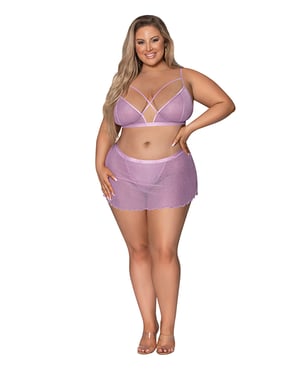 Girl Next Door Strappy Bralette w/Flirty Thong Skirt Lilac 2XL by Exposed product image