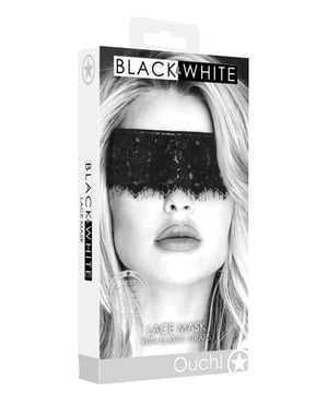Shots Ouch Black & White Lace Mask w/Elastic Straps – Black by Ouch product image