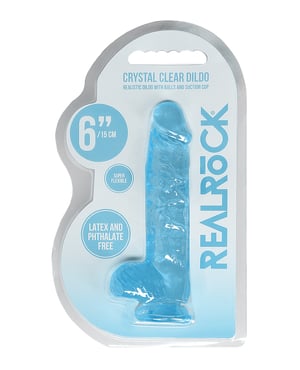 Shots RealRock Realistic Crystal Clear 6″ Dildo w/Balls – Blue by RealRock product image
