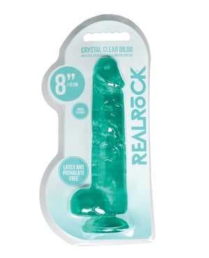 Shots RealRock Realistic Crystal Clear 8″ Dildo w/Balls – Turquoise by RealRock product image