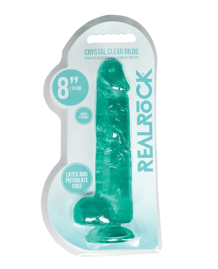 Shots RealRock Realistic Crystal Clear 8″ Dildo w/Balls – Turquoise by RealRock product image