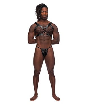 Leather Gemini Double Ring Harness Black O/S by Male Power product image