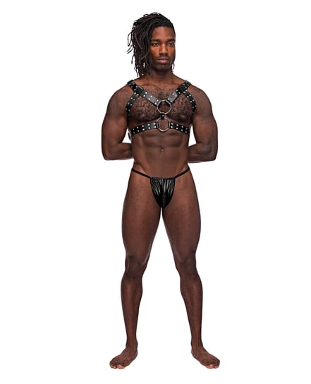 Leather Gemini Double Ring Harness Black O/S by Male Power product image
