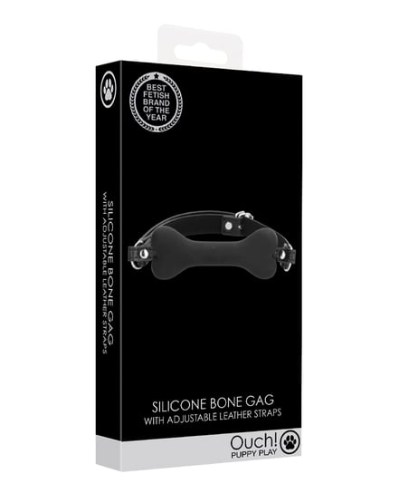 Shots Ouch Puppy Play Silicone Bone Gag – Black by Ouch product image