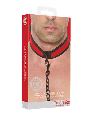 Shots Ouch Puppy Play Puppy Collar w/Leash – Red by Ouch product image
