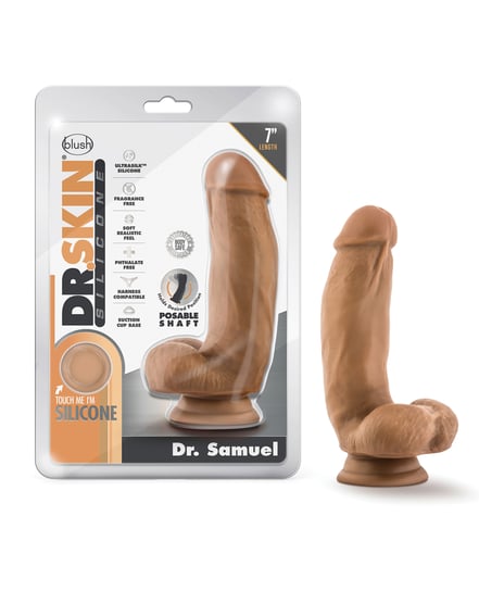 Blush Dr. Skin Silicone Dr. Samuel 7″ Dildo w/Balls – Mocha by Dr. Skin product image