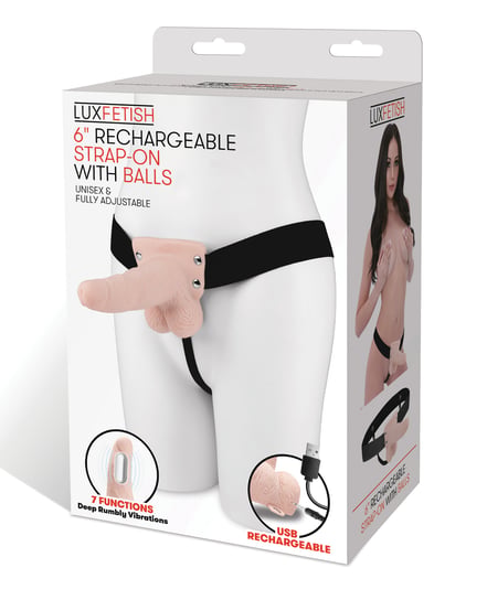 Lux Fetish 6″ Rechargeable Strap On w/Balls – Ivory by Lux product image