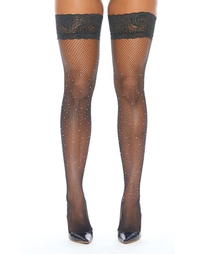 Rhinestone Thigh High w/Silicone Black O/S by Popsi Lingerie product image