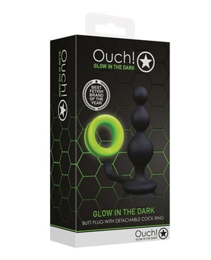 Shots Ouch Beads Butt Plug w/Cock Ring – Glow in the Dark by Ouch product image