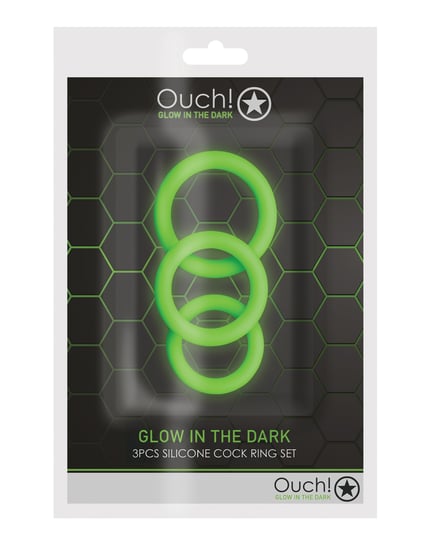 Shots Ouch 3 pc Cock Ring Set – Glow in the Dark by Ouch product image