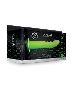 Shots Ouch 8″ Textured Curved Hollow Strap On – Glow in the Dark by Ouch product image