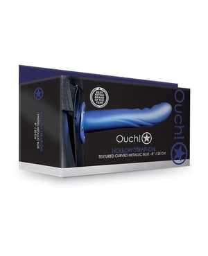 Shots Ouch 8″ Textured Curved Hollow Strap On – Metallic Blue by Ouch product image
