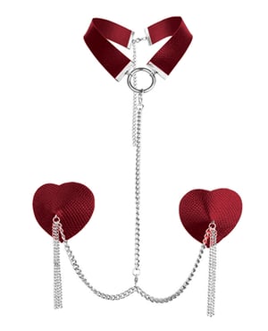 Nipplicious Dominatrix Leather Collar & Pasties w/Chain – Red by Nipplicious product image