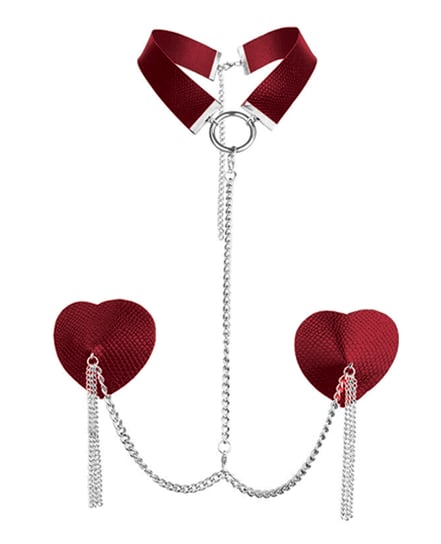 Nipplicious Dominatrix Leather Collar & Pasties w/Chain – Red by Nipplicious product image