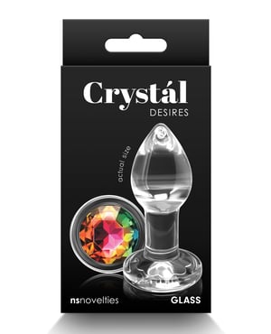 Crystal Desires Glass Round Gem Butt Plug Small – Rainbow by Crystal product image